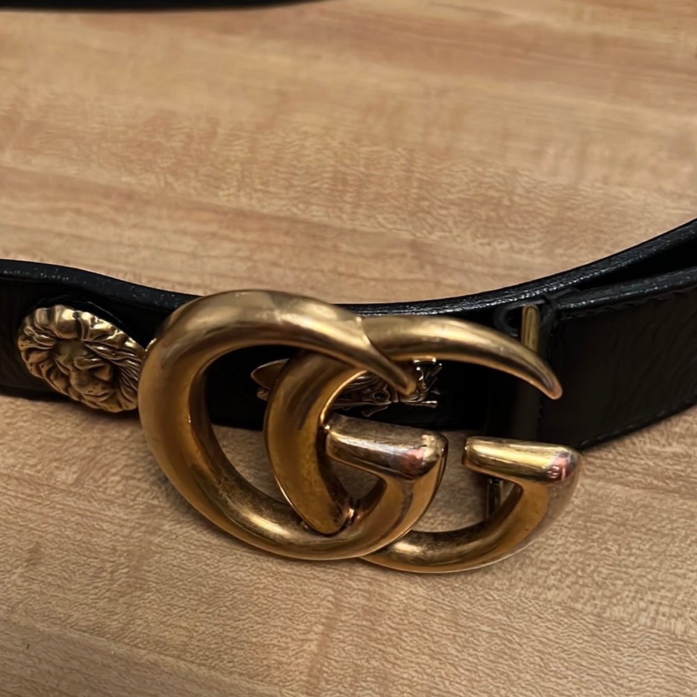 Gucci GG Animal Stud Black Leather Belt- size 120cm